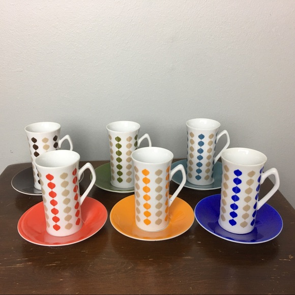 Vintage Espresso Cups and Saucers Retro Style - Picture 1 of 4